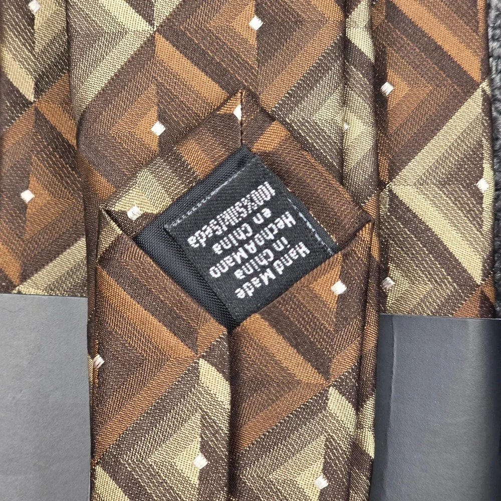 Van Heusen Silk Tie Set Mens Brown Blue Geometric Plaid Stain Resistant OS